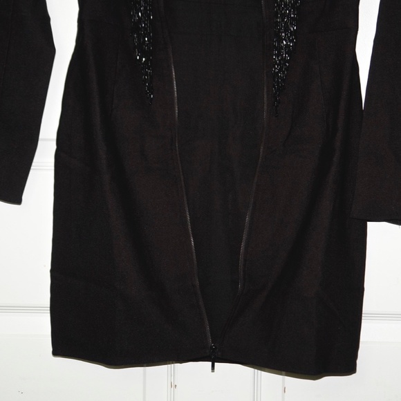 NWT NBD X NAVEN Millie Beaded Plunge Neck Zip Front Black Mini Dress Size Small - Picture 4 of 7